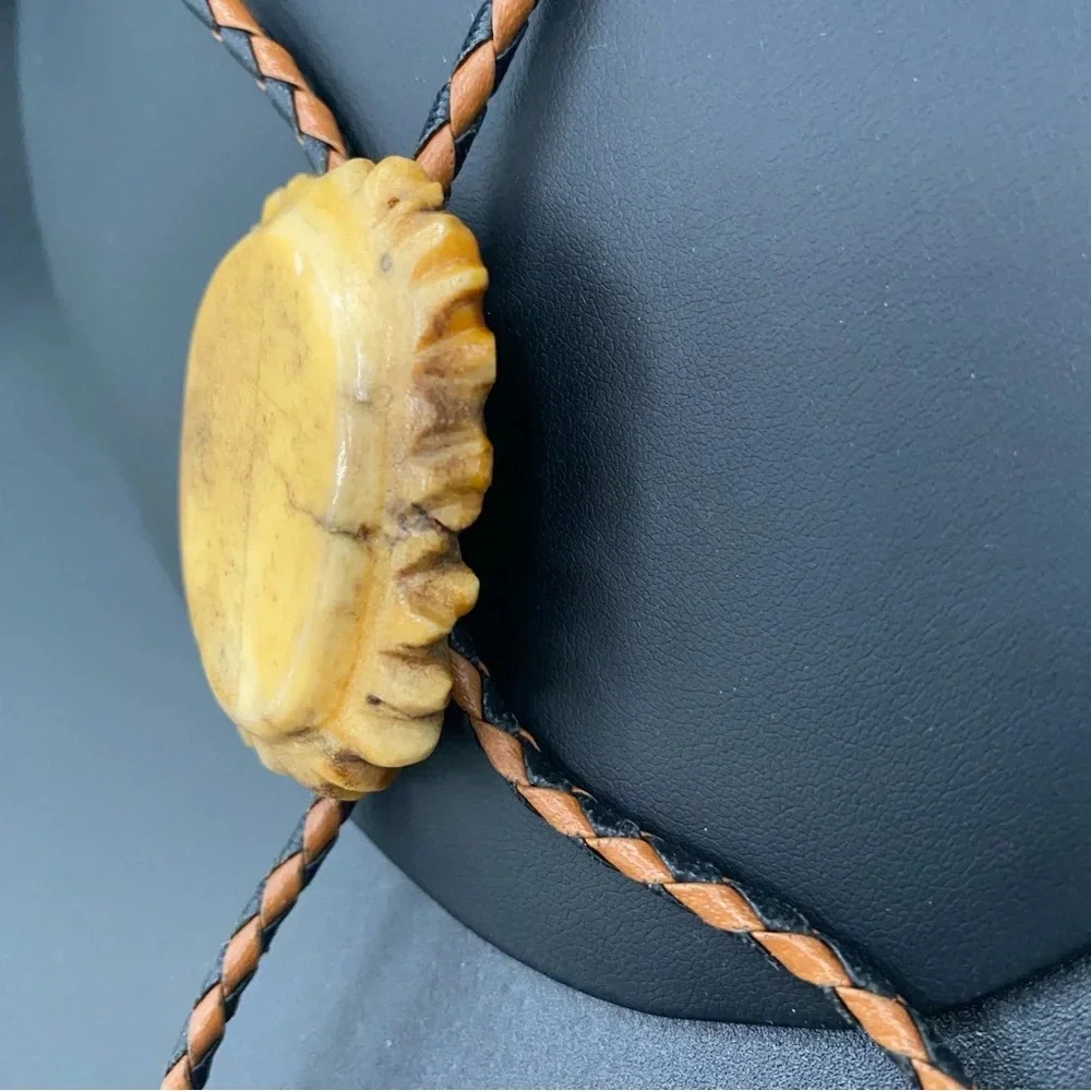 Vintage Bolo Neck Tie with Braided Leather Cord and Carved Horn